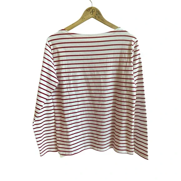 Lily Coco Red White Stripe Boat Neck Long Sleeve Cotton Womens Size L T Shirt - Picture 3 of 14